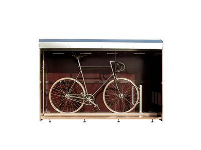 Fahrrad sicher in abschließbarer Aufbewahrungsbox aus Metall aufbewahrt