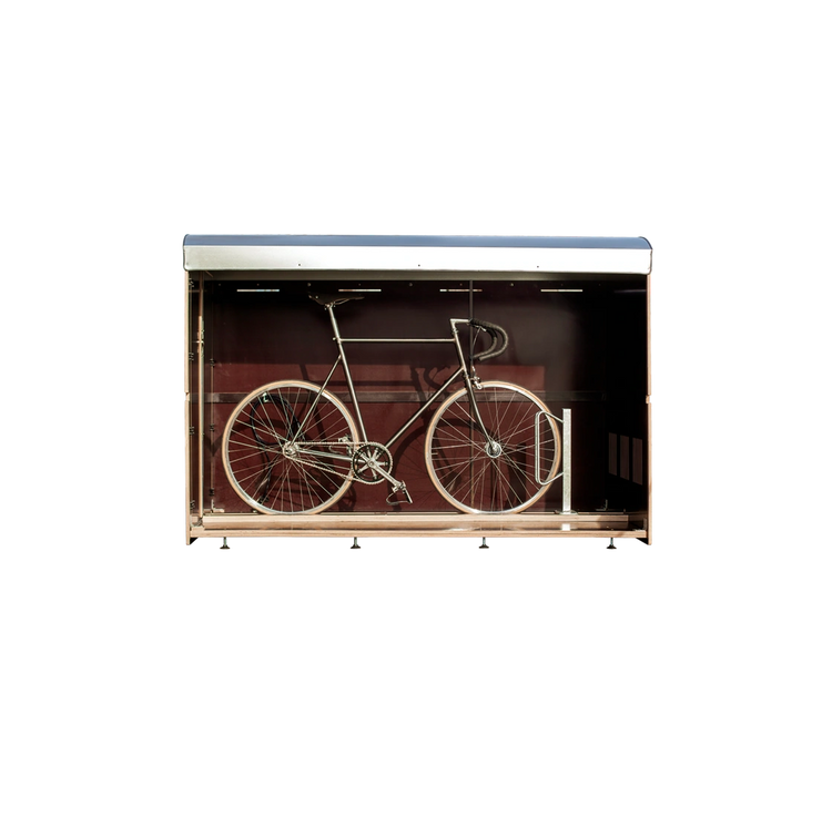 Fahrrad sicher aufbewahrt in abschließbarer Fahrradbox aus Metall, Diebstahlschutz