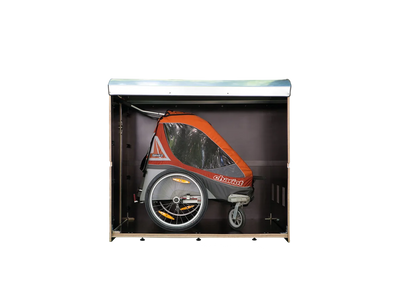 Große Aufbewahrungsbox mit Kinderwagenanhänger, sicher und wetterfest verstaut