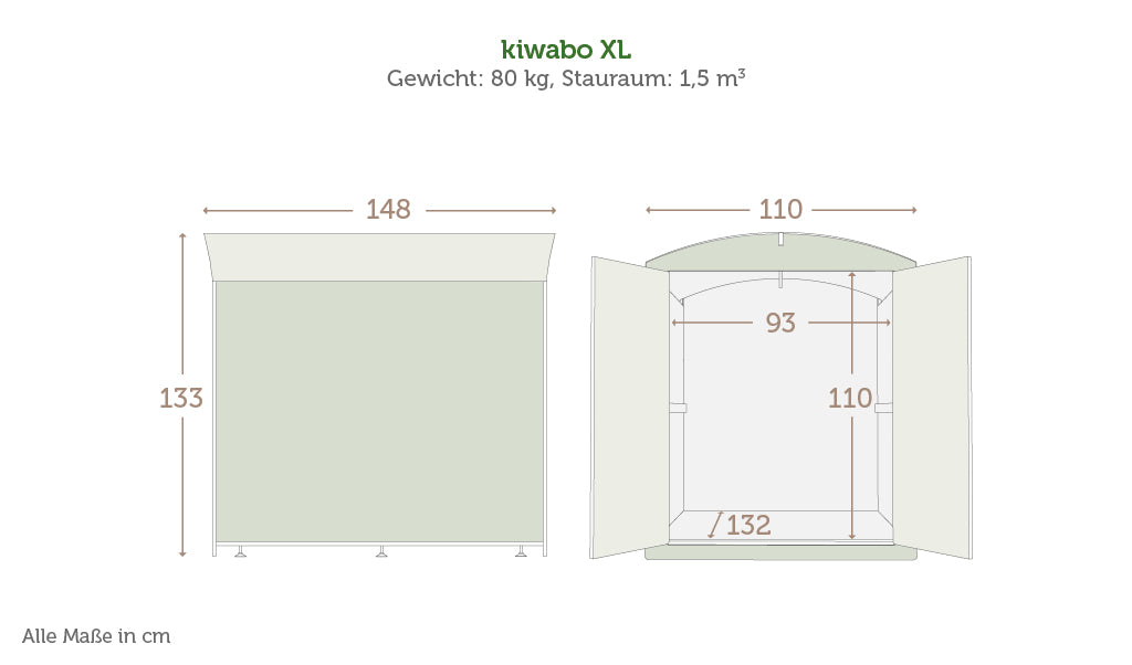 Technische Zeichnung kiwabo XL mit Maßen