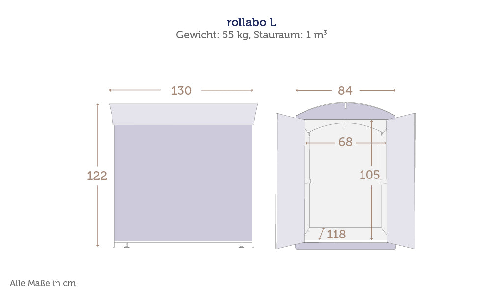 Technische Zeichnung rollabo L mit Maßen