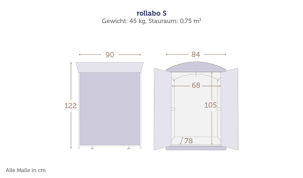Technische Zeichnung rollabo S mit Maßen
