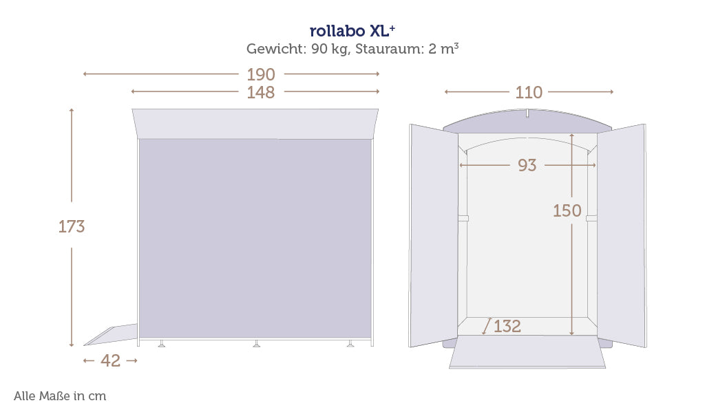 Technische Zeichnung rollabo XL mit Maßen