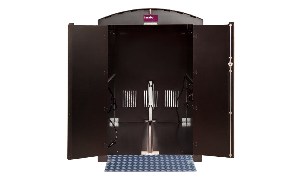 Offener schwarzer Farabo XXL Abfallbehälter mit Innenraum und Gitterboden auf weißem Hintergrund