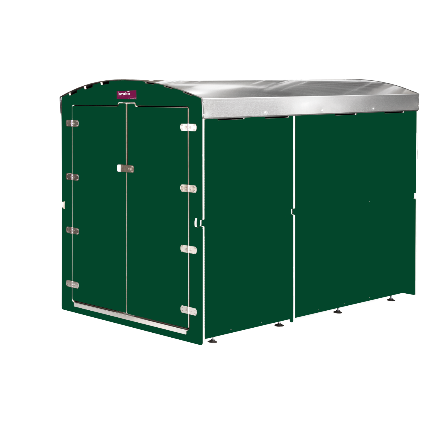 Farabo Fahrradgarage in dunkelgrün mit doppelter Tür und silbernem Metalldach