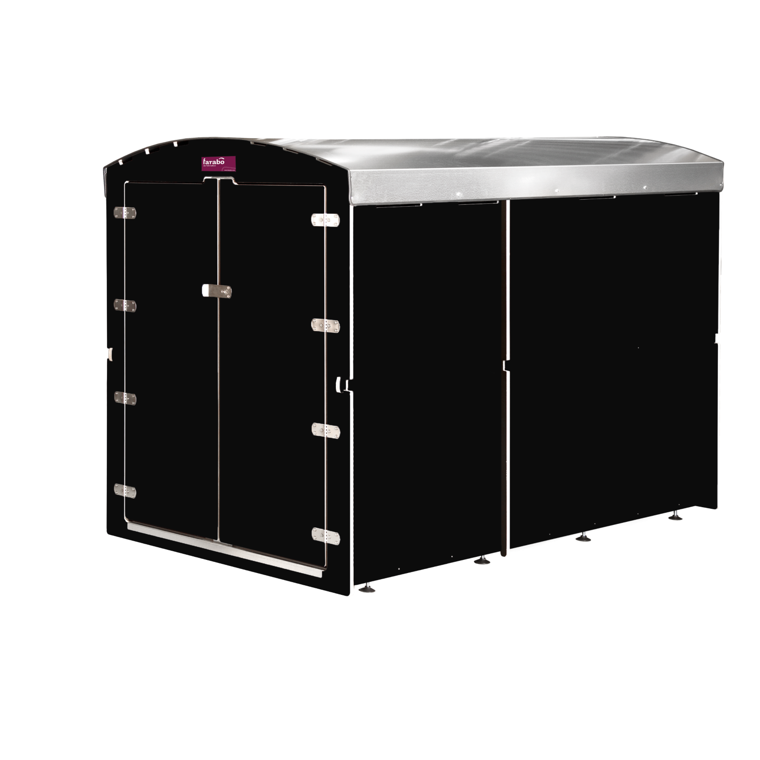 Farabo schwarze Fahrradbox mit Doppel-Tür, seitlicher Strebe und silbernem Metall-Dach