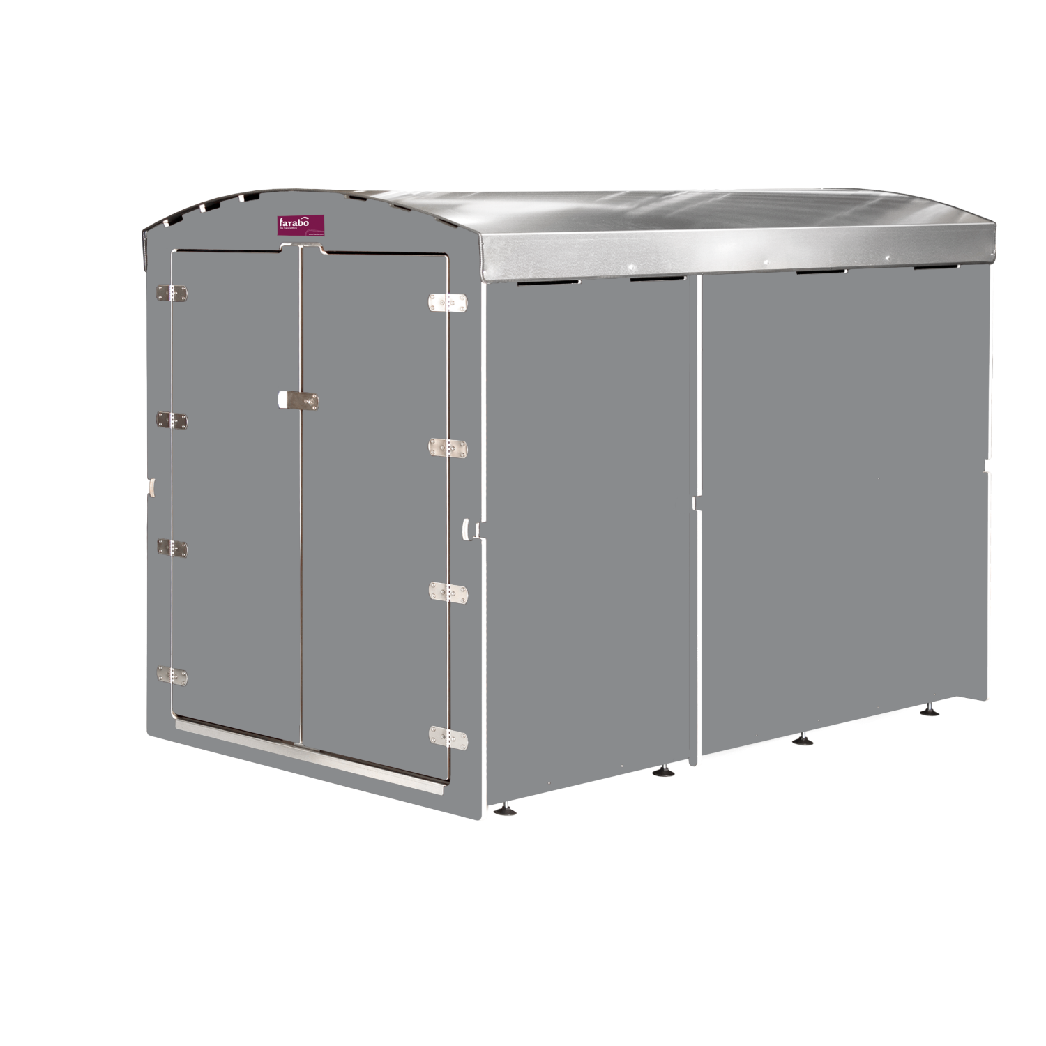 Graue Farabo Metallbox mit Doppeltüren und silbernem Dach, faltbare Lagerlösung