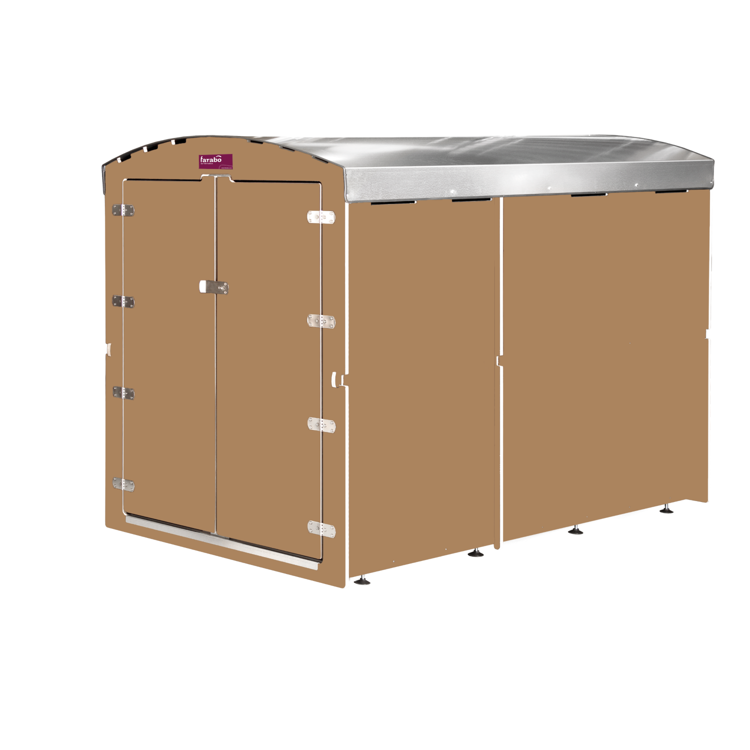 Hellbraunes Farabo Fahrradcarport mit silbernem Metall-Dach und Doppeltüren