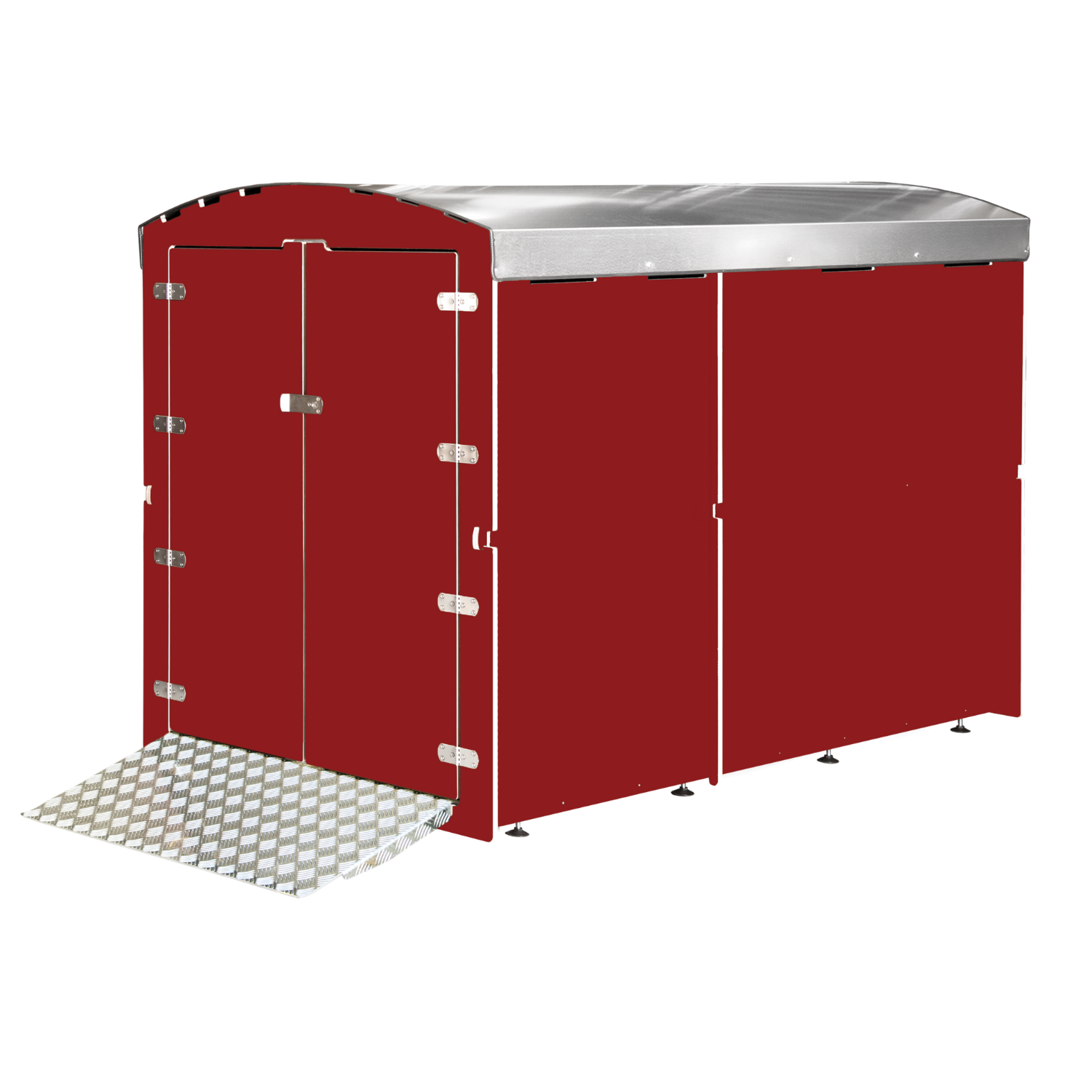 Rot-metallic Geräteunterstand mit Doppel-Flügeltür und verzinktem Metall-Dach