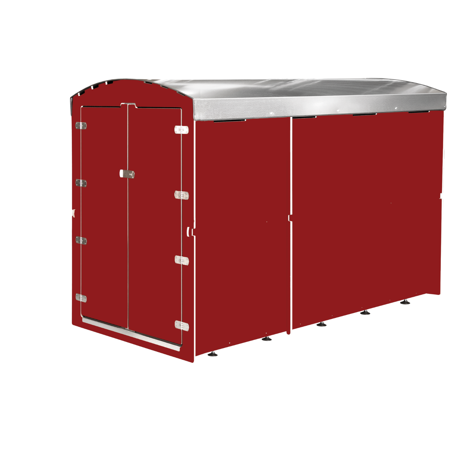 Großer dunkelroter Fahrradunterstand mit verzinktem Stahl-Dach und Doppeltür