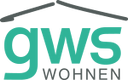 Logo mit grünem Schriftzug 'gws WOHNEN' und stilisiertem Hausdach, transparentem Hintergrund.