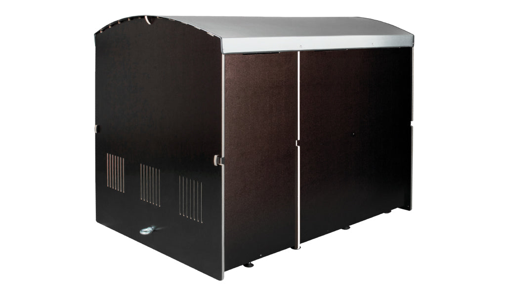 Kiwabo XXL wetterfeste Mülltonnenbox aus Holz mit silbernem Deckel und Lüftungsschlitzen