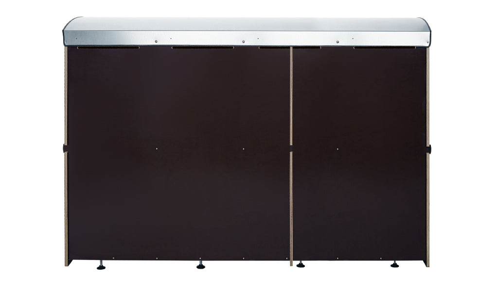 Großer schwarzer XL Mülltonnenbox mit silbernem Deckel, doppelter Frontansicht auf weißem Hintergrund