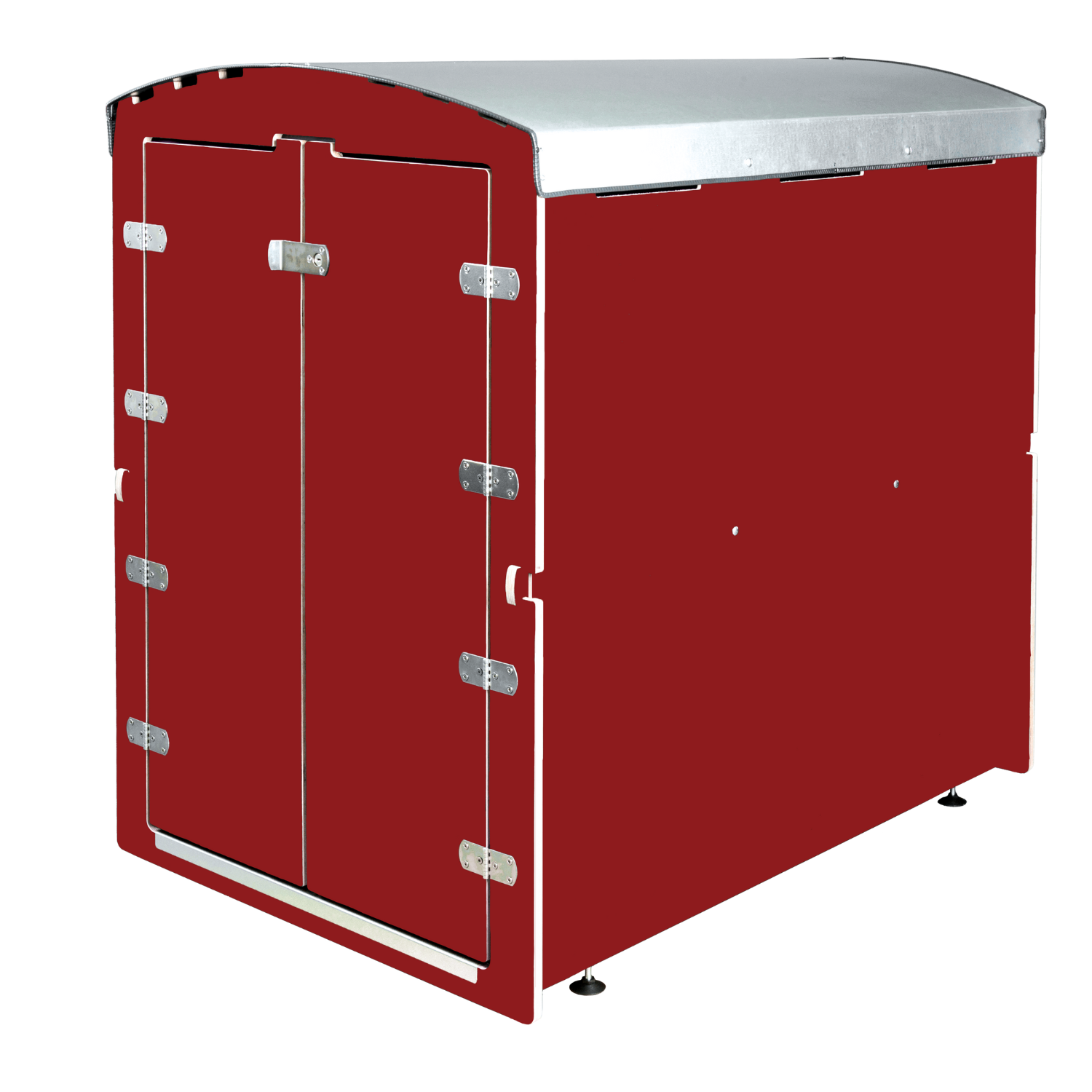 Rotes individuell gefertigtes Lagerhaus mit Doppeltür und silbernem Metall-Dach