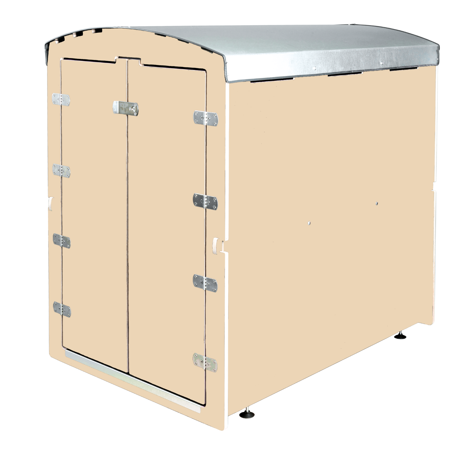 Beige Transportbox mit Doppeltür und silbernem Metallverschluss, praktische Lagerbox