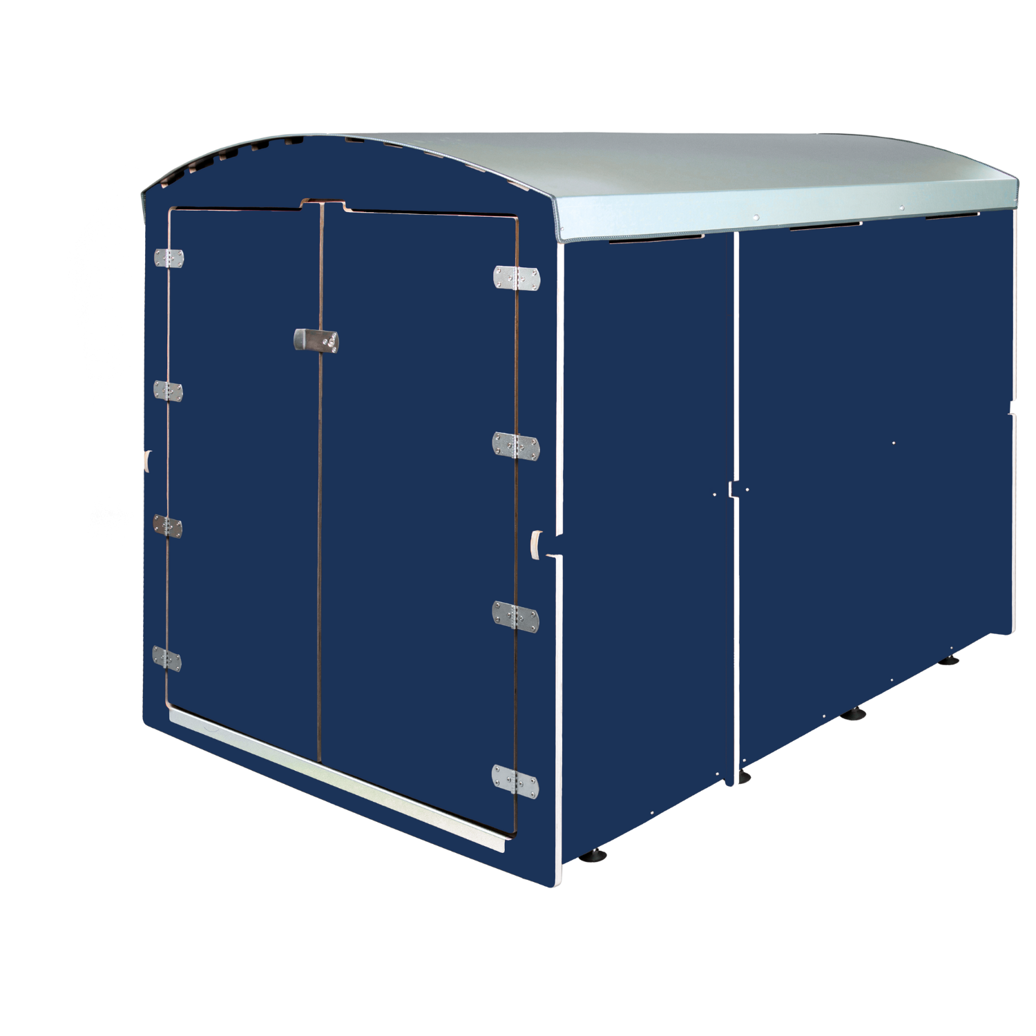 Dunkelblauer XXL Garten- oder Geräteunterstand mit Metall-Dach und Doppeltür