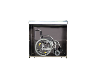 Rollstuhl in einer geräumigen, diebstahlsicheren Aufbewahrungsbox