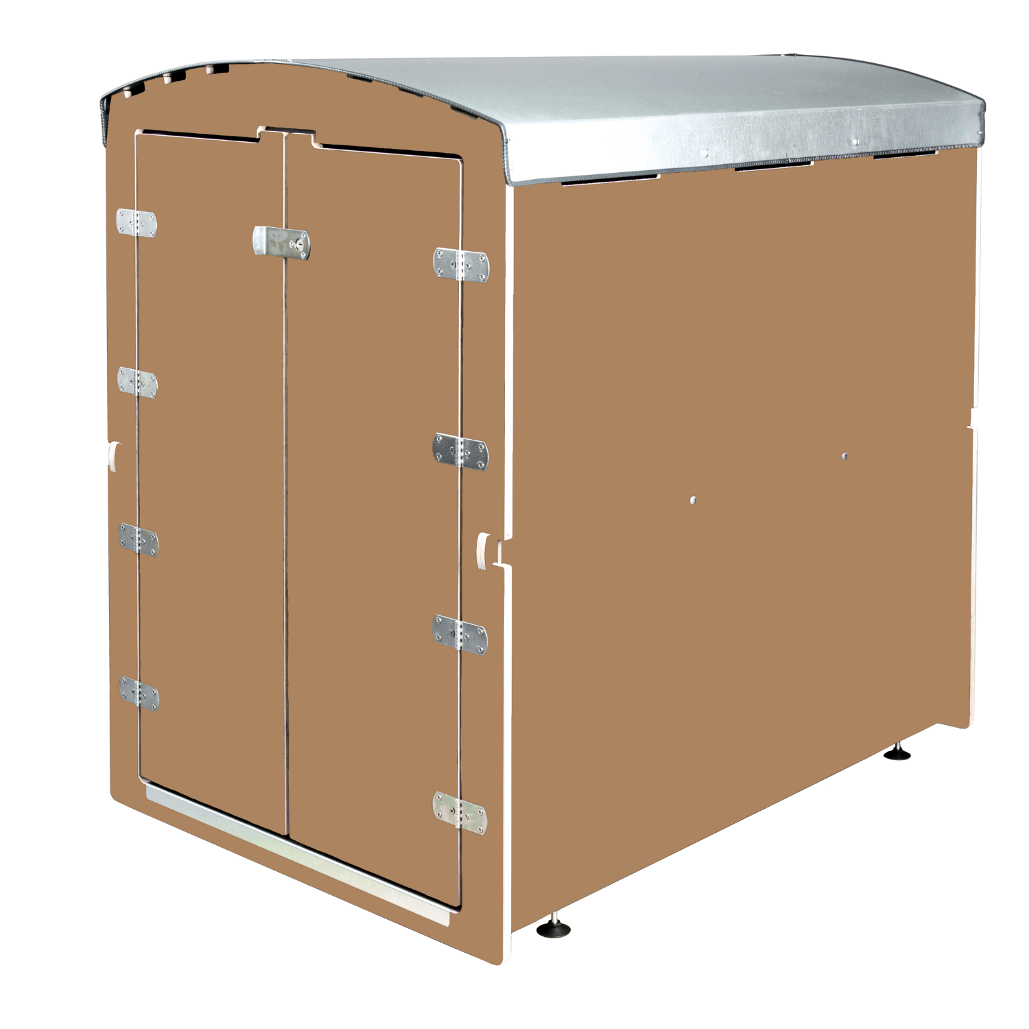 Hellbrauner Rollcontainer mit Metallverschluss und abgerundetem Dach, mobile Lagerbox
