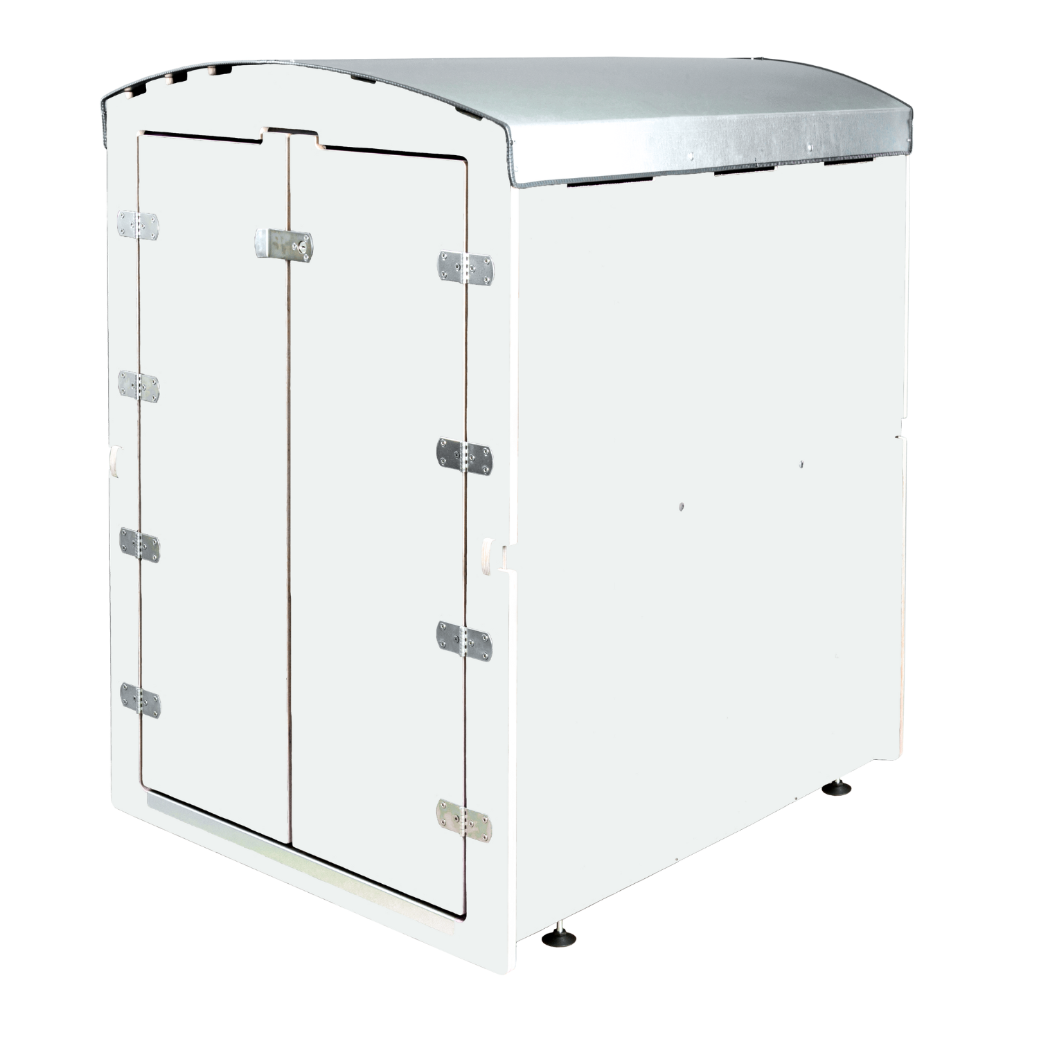 Weißer Mülltonnenbox mit Metall-Dach, Doppel-Türen und Metallbeschlägen, Außenbereich