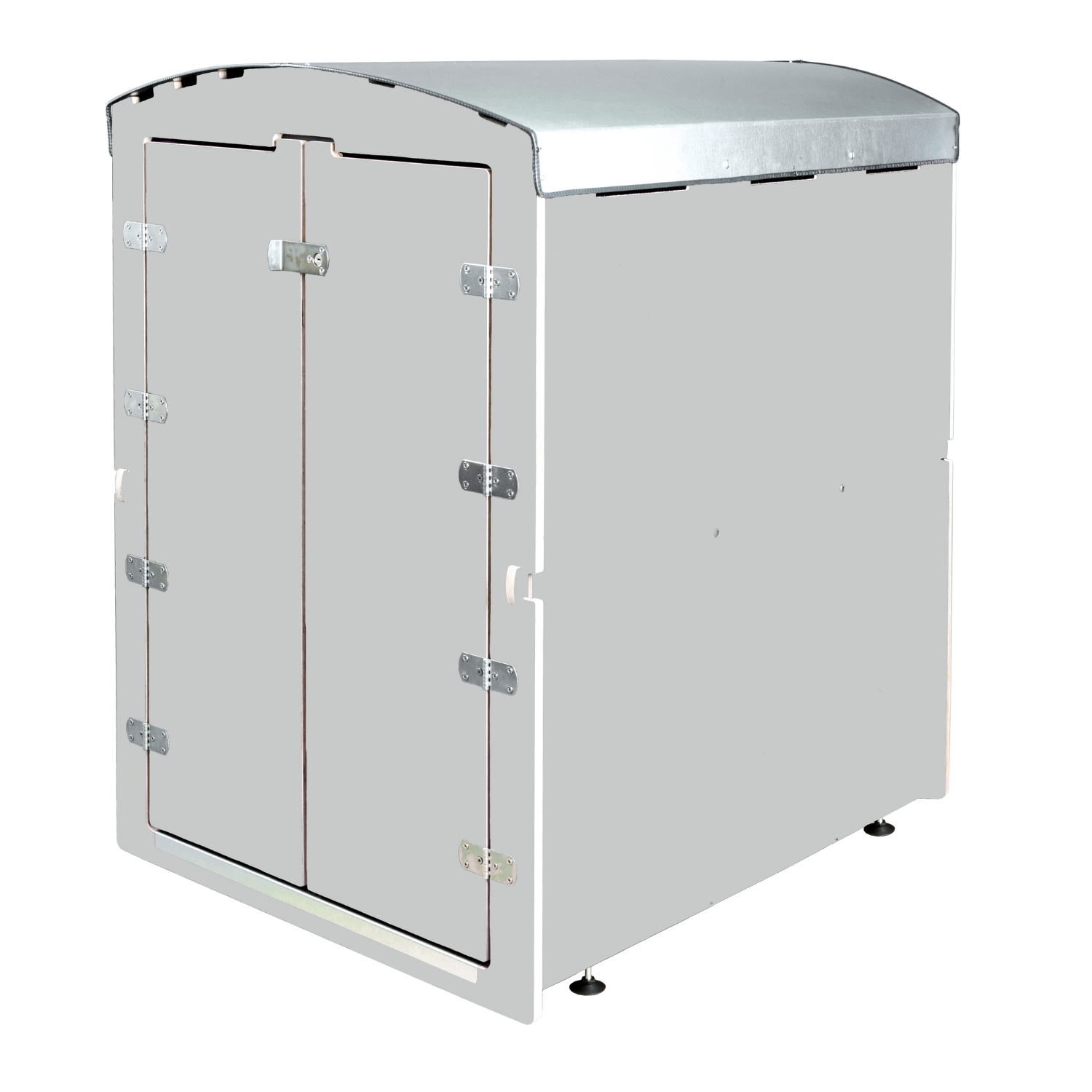 Hellgrauer Rollcontainer mit Doppeltüren und Metallbeschlägen, kompakte Lagerlösung