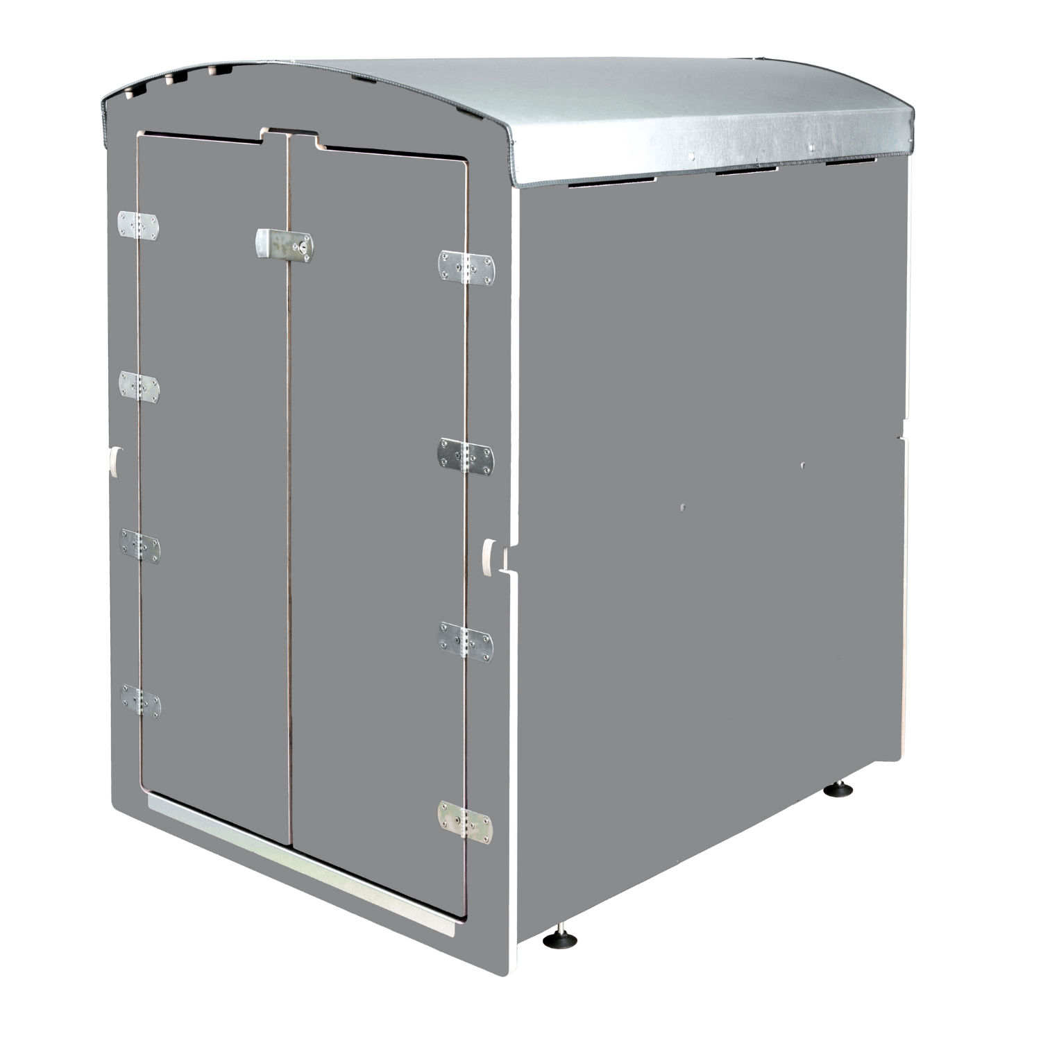 grauer Rollwagen mit doppelter Flügeltür und abgerundetem Metall-Dach aus Stahl