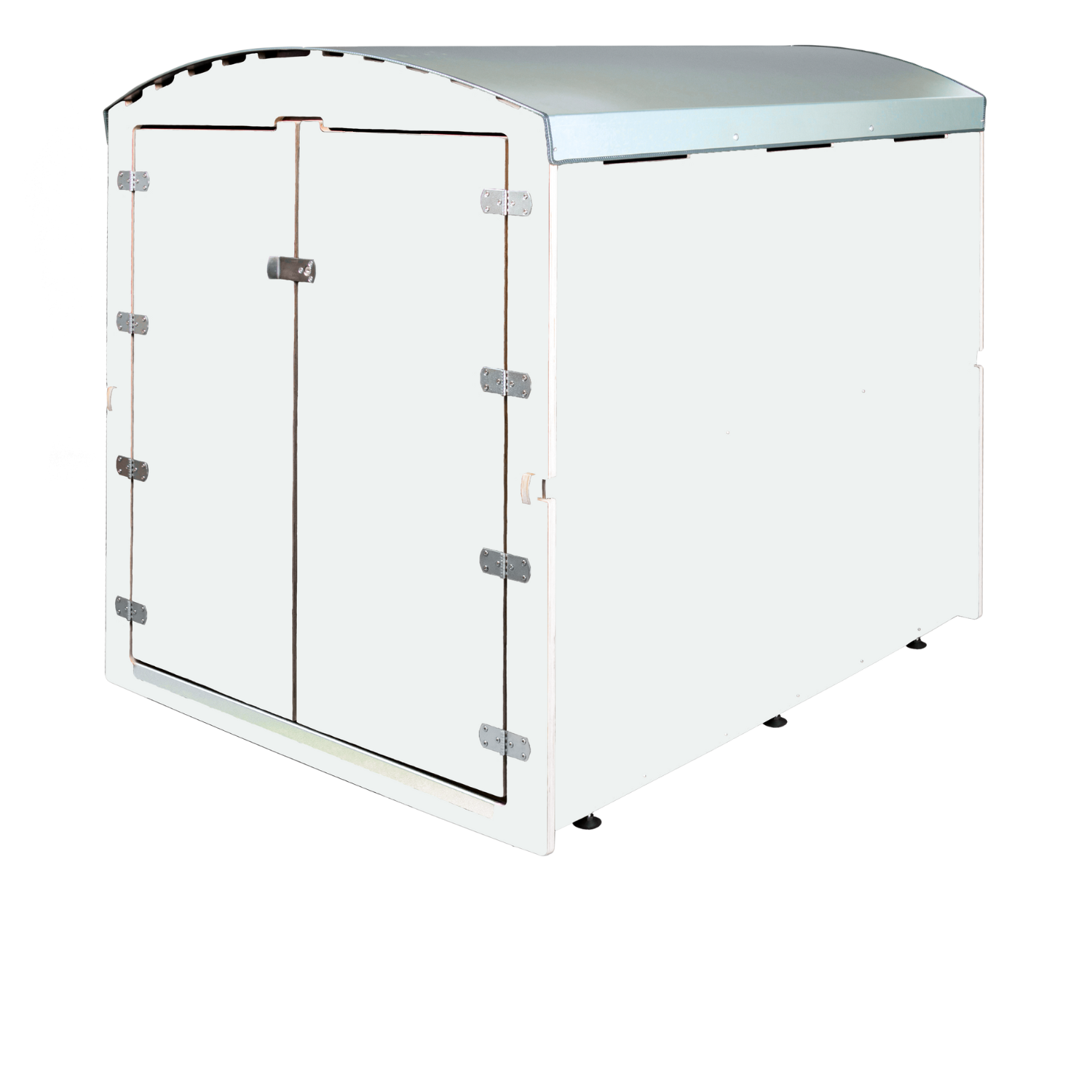 Weißer Rollabo XL Anhänger mit geschlossener Doppelklappe und abschließbarem Griff