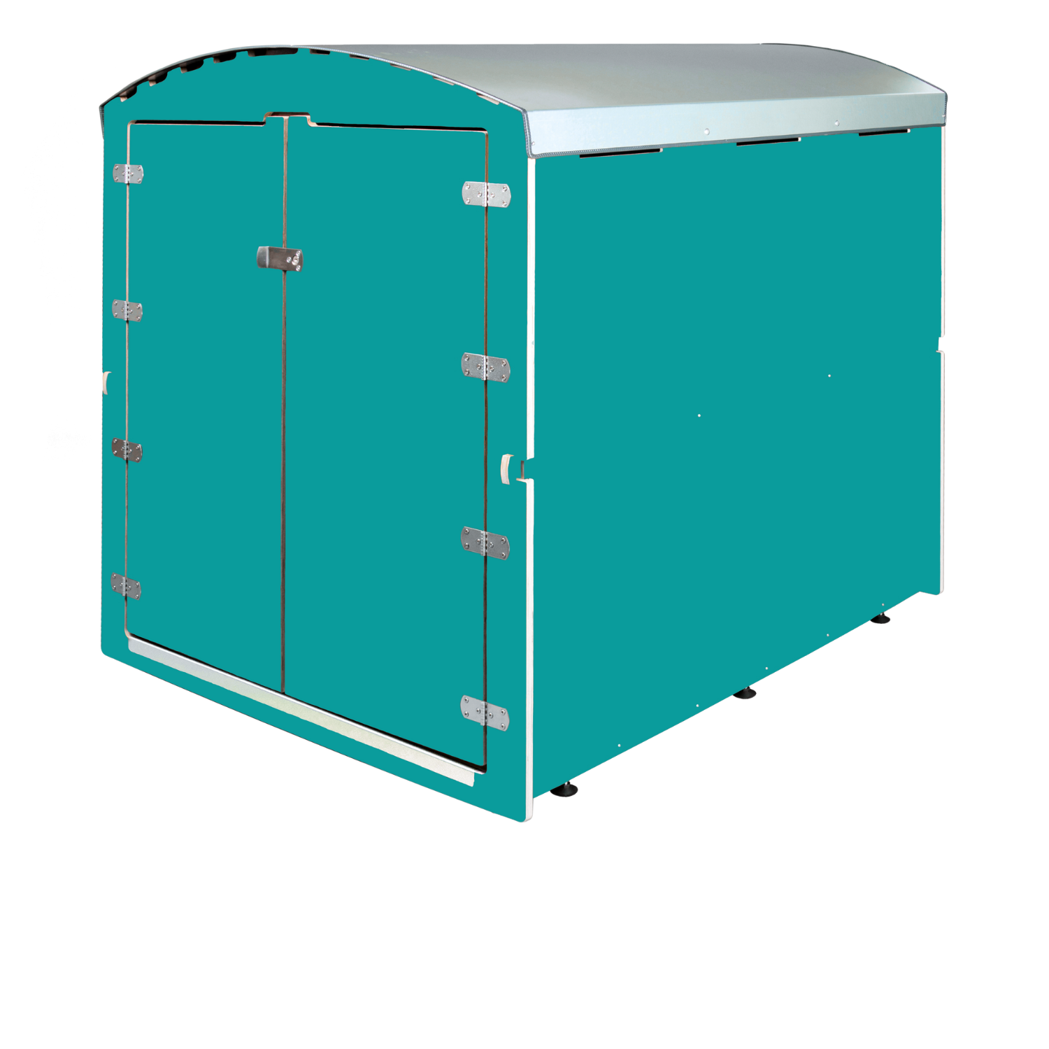 Türkiser Rollabo XL Fahrrad Anhänger mit geschlossener Türen und Aluminiumdach