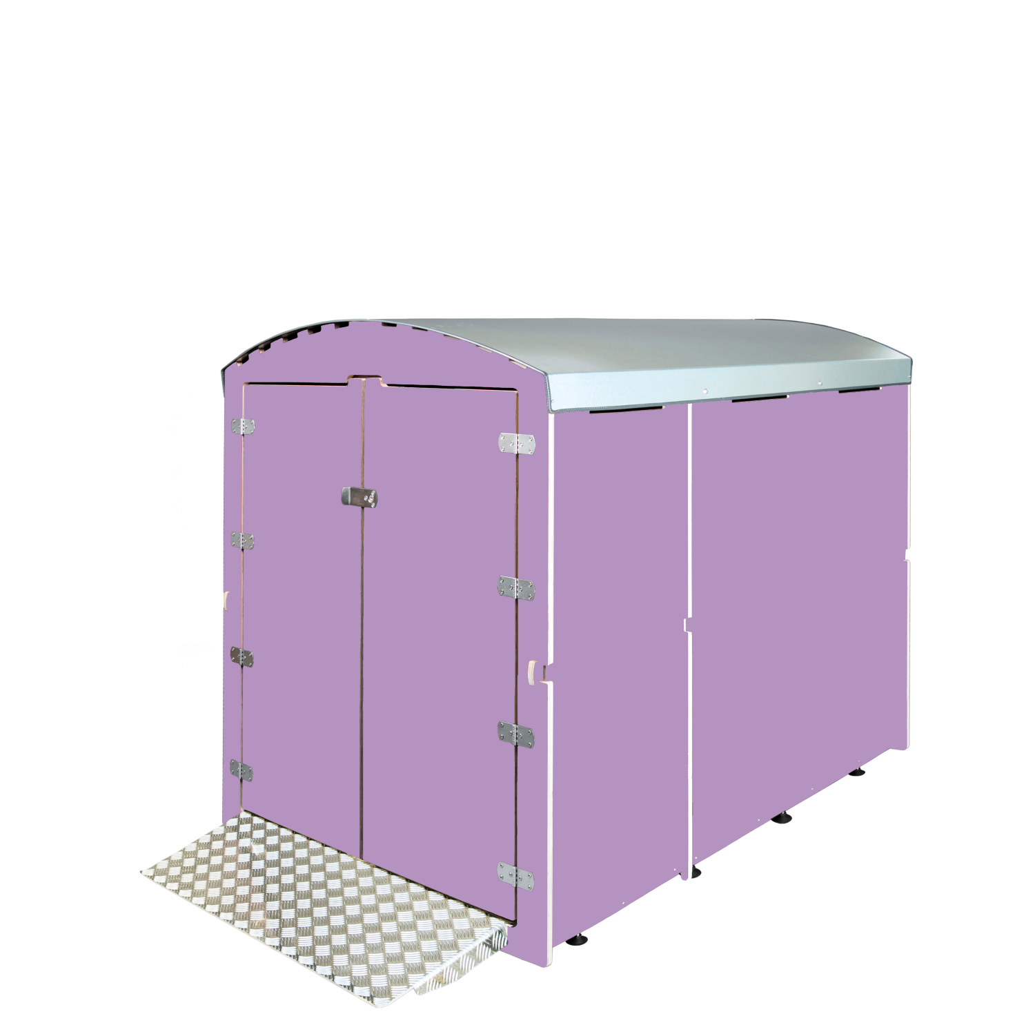 lila XXL Fahrradgarage mit doppelter Tür, abschließbar, Metall-Dach und Rampe