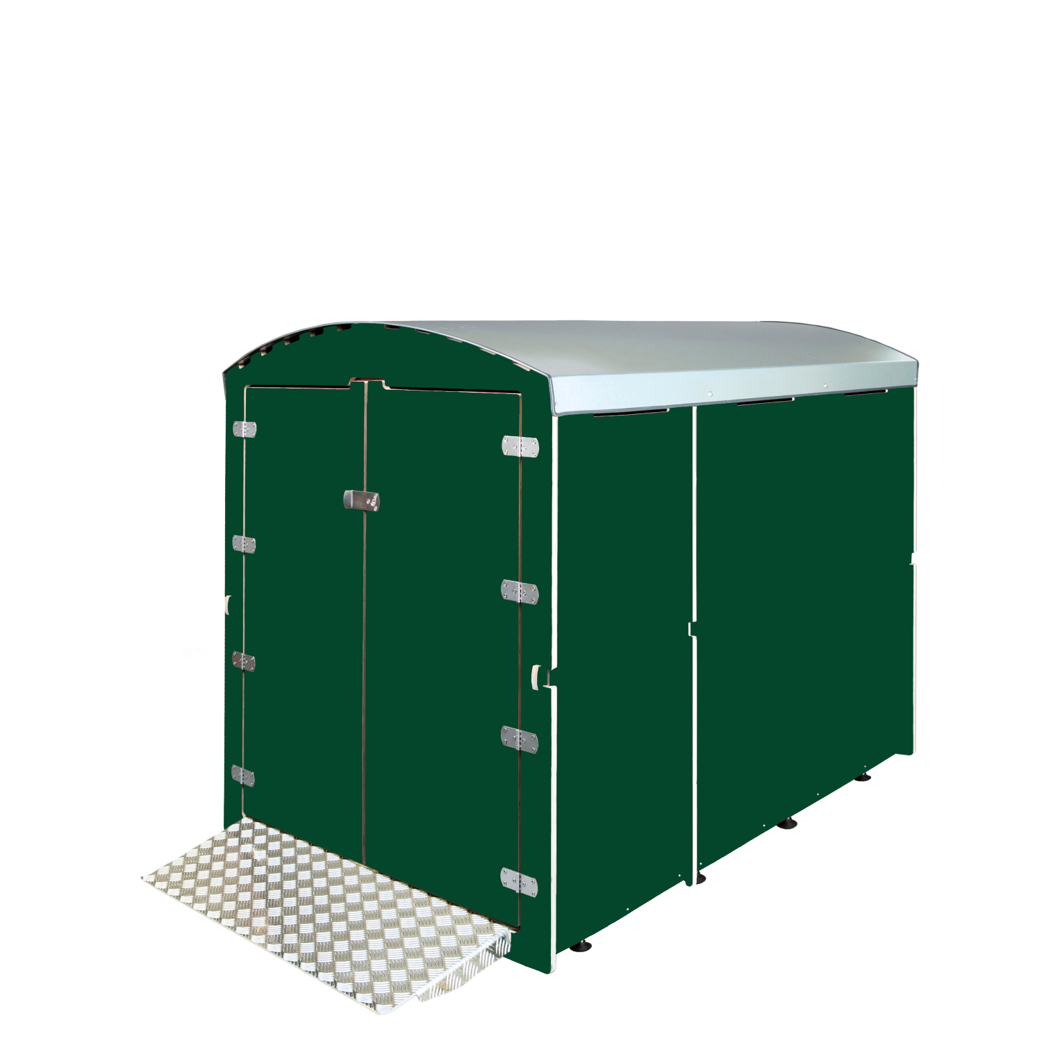 Dunkelgrüner Rollabo XXL Fahrradanhänger mit Metallrampensystem und geschlossenem Dach