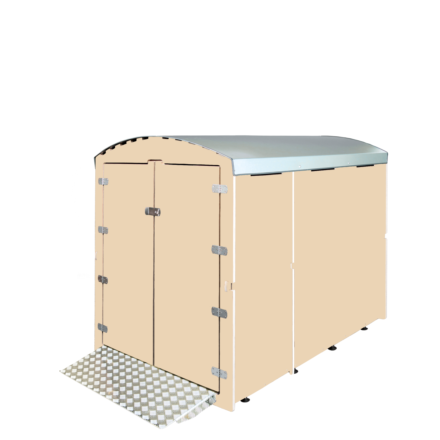 Beige Fahrradgarage XXL mit bogenförmigem Metall-Dach und rutschfester Rampe
