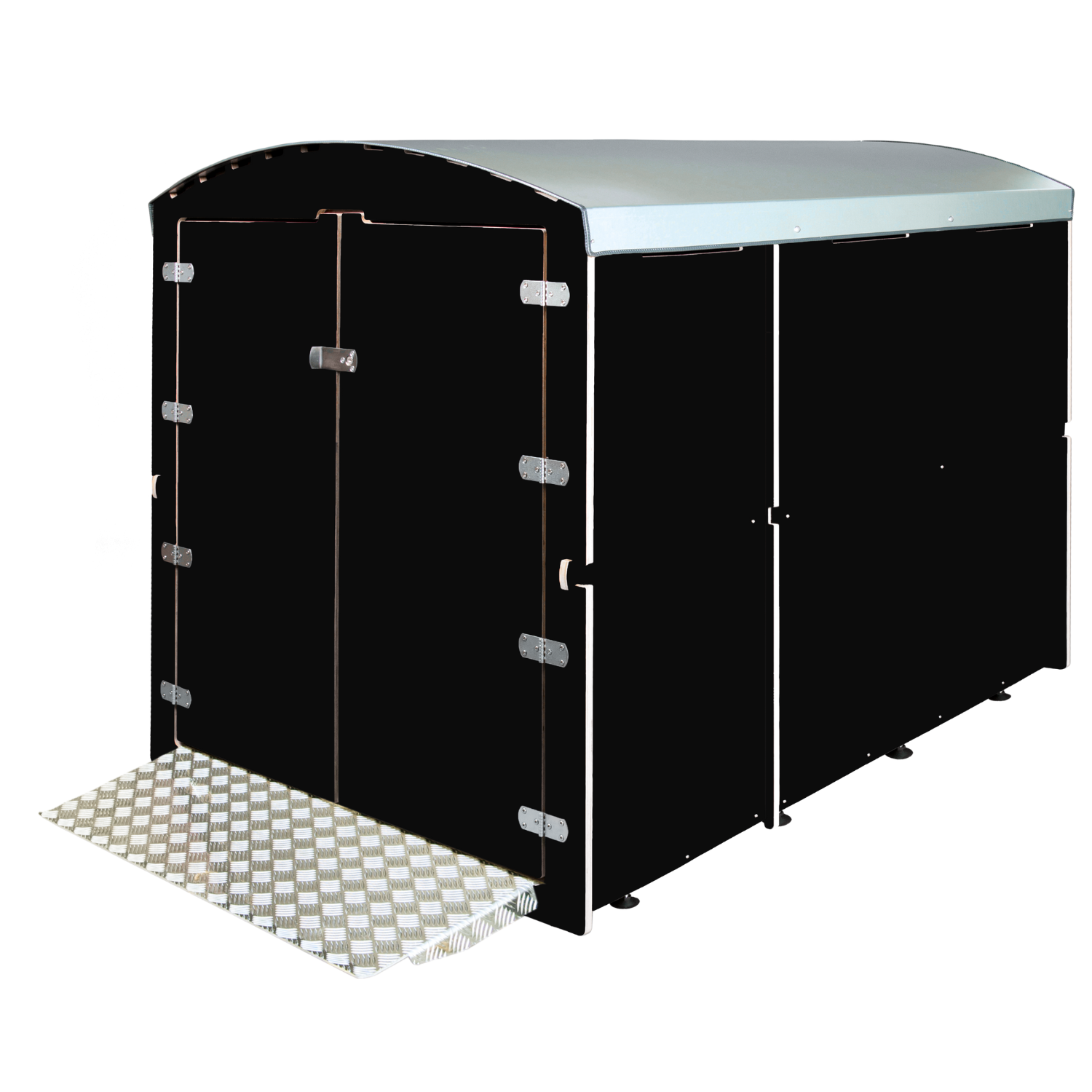 Rollabo XXL Abdeckplane in Schwarz mit Rampe und Metallbügeln, wetterfeste Garage