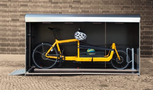 Wie viel passt in eine Fahrradbox XXL? Ein Volumenbild der farabo XXL, Unterstellmöglichkeit für lange Lastenräder und mehr